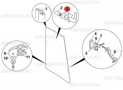 Ручка форточки левая / правая (верхняя) [ 331/34994, 331/34996 ] для JCB 3CX, 4CX, 5CX